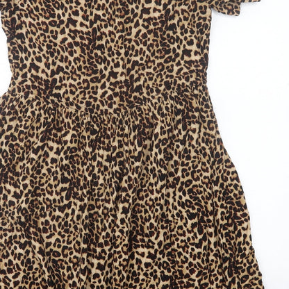 Pieces Womens Brown Animal Print Viscose A-Line  Size S  V-Neck Pullover