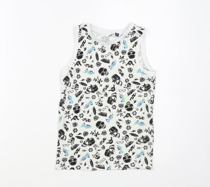 Pep&C0 Boys White Geometric Cotton Pullover Tank Size 6-7 Years Crew Neck Pullover - Skull Print