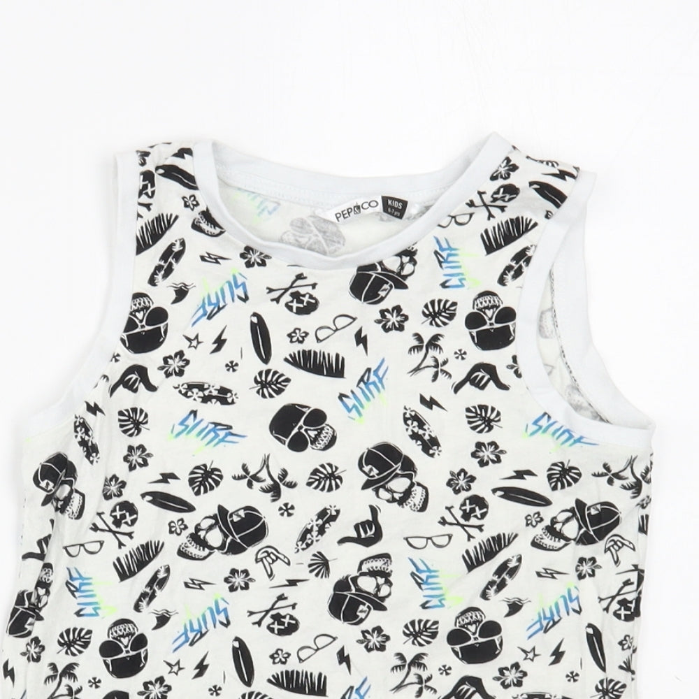 Pep&C0 Boys White Geometric Cotton Pullover Tank Size 6-7 Years Crew Neck Pullover - Skull Print