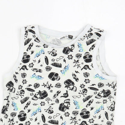 Pep&C0 Boys White Geometric Cotton Pullover Tank Size 6-7 Years Crew Neck Pullover - Skull Print
