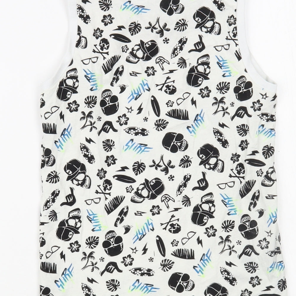 Pep&C0 Boys White Geometric Cotton Pullover Tank Size 6-7 Years Crew Neck Pullover - Skull Print