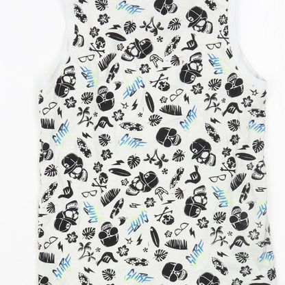 Pep&C0 Boys White Geometric Cotton Pullover Tank Size 6-7 Years Crew Neck Pullover - Skull Print