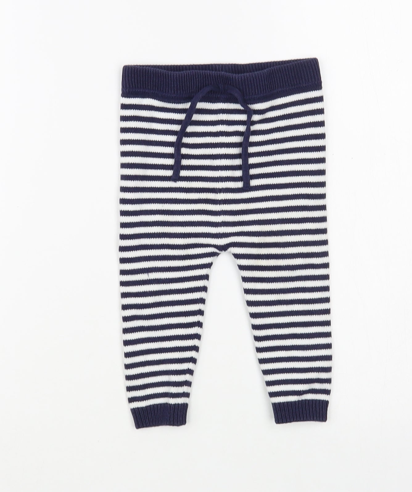 Bub  Baby Blue Striped Cotton Jogger Trousers Size 9 Months  Drawstring