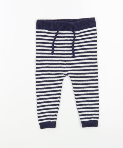 Bub  Baby Blue Striped Cotton Jogger Trousers Size 9 Months  Drawstring