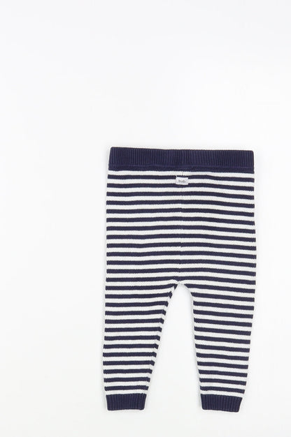 Bub  Baby Blue Striped Cotton Jogger Trousers Size 9 Months  Drawstring