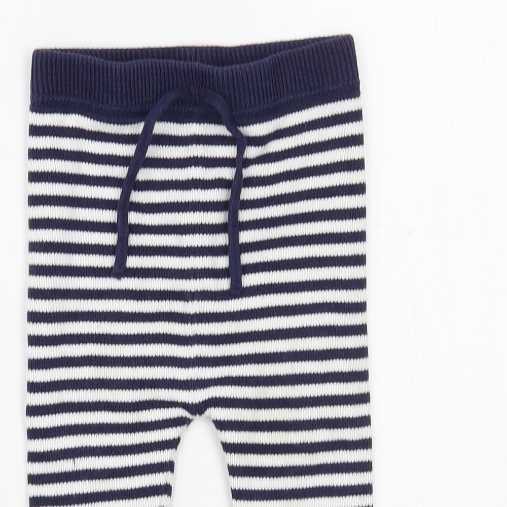 Bub  Baby Blue Striped Cotton Jogger Trousers Size 9 Months  Drawstring