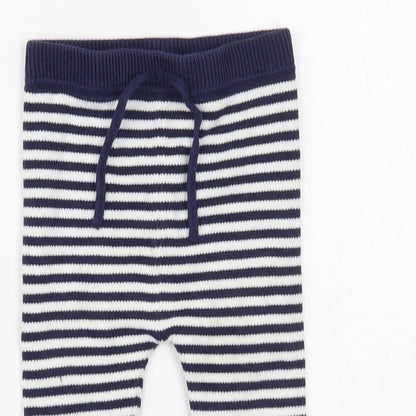 Bub  Baby Blue Striped Cotton Jogger Trousers Size 9 Months  Drawstring