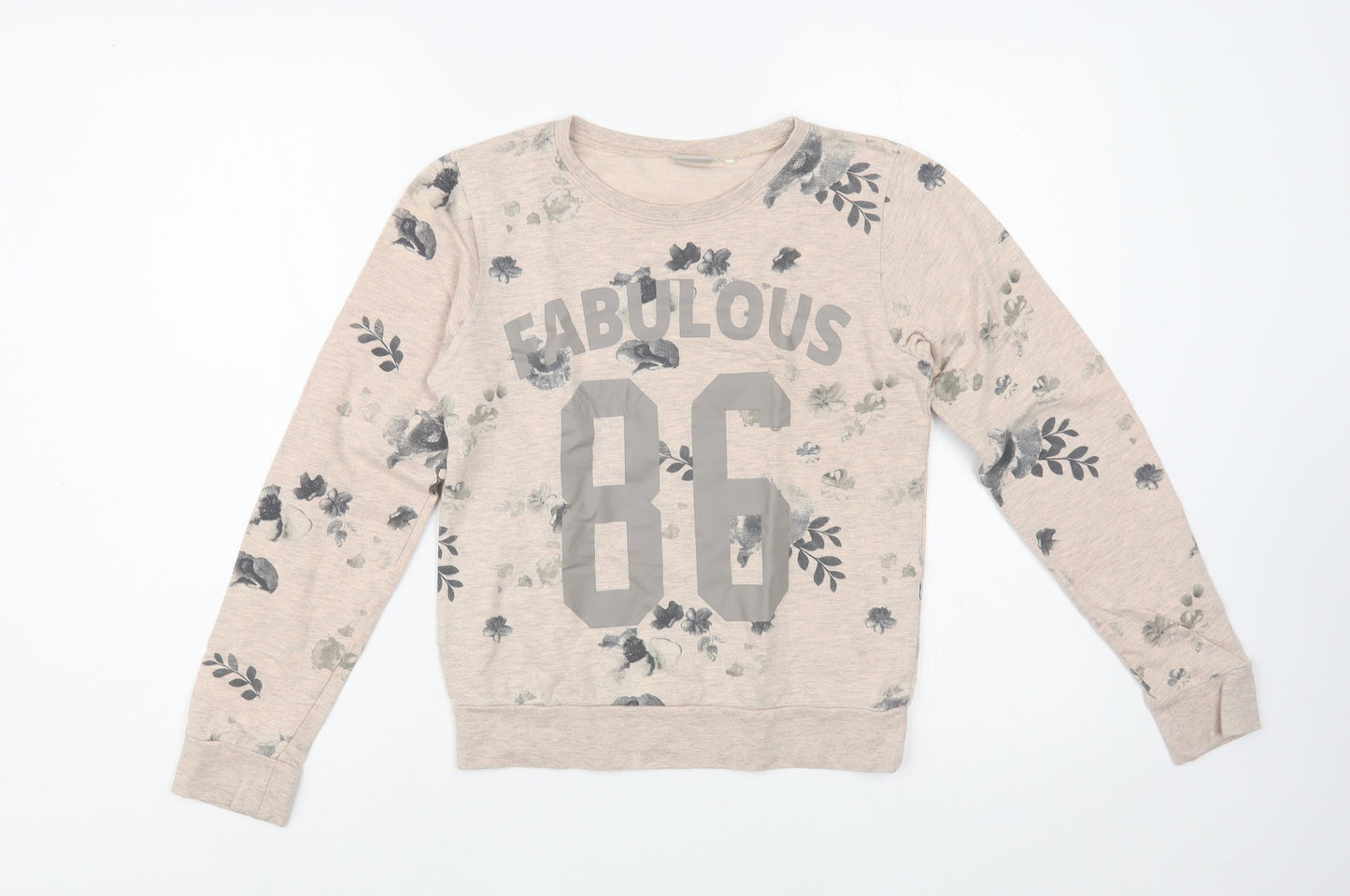 name it Girls Beige Floral Cotton Pullover Sweatshirt Size 11-12 Years  Pullover