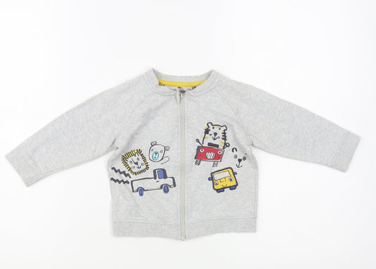 Nutmeg Baby Grey  Cotton Full Zip Jumper Size 12-18 Months  Zip - Cars
