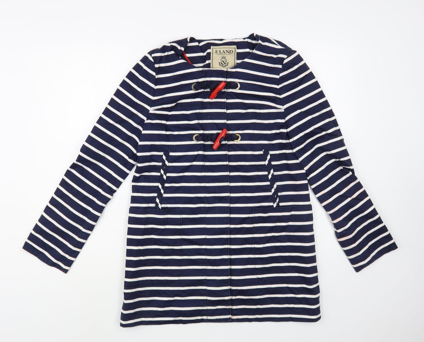E Land Womens Blue Striped  Rain Coat Coat Size S  Zip