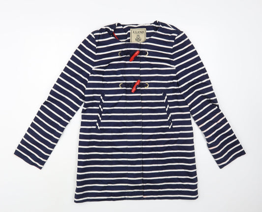 E Land Womens Blue Striped  Rain Coat Coat Size S  Zip