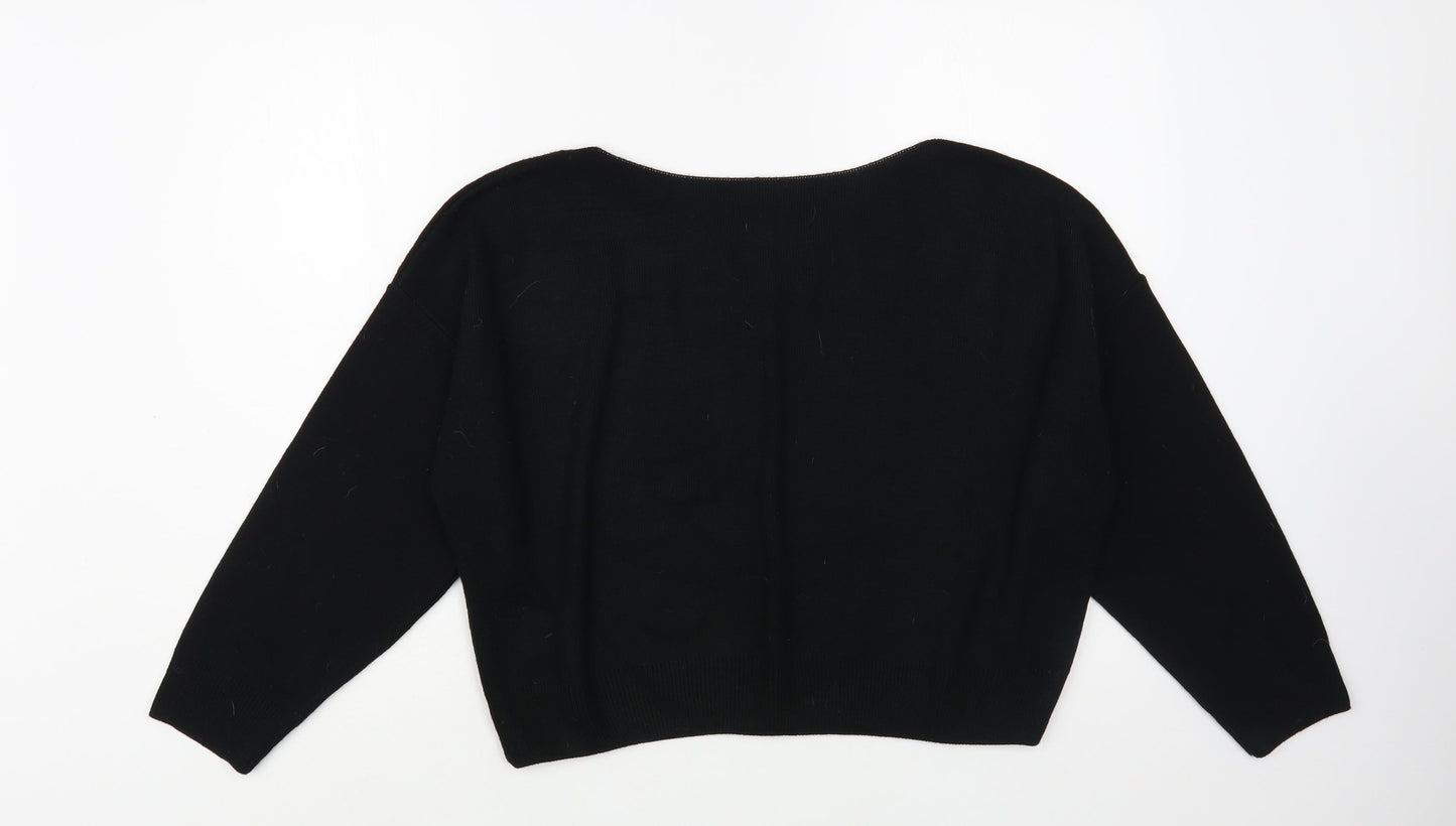 Boohoo Womens Black Boat Neck  Acrylic Pullover Jumper Size M