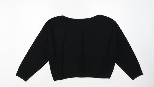 Boohoo Womens Black Boat Neck  Acrylic Pullover Jumper Size M