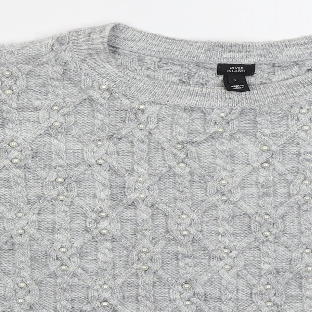Womens UK Size L River Island Grey Pullover Jumper