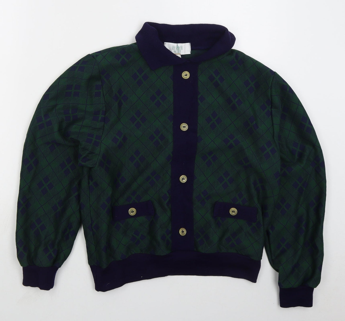 Heather Valley Womens Green Collared Argyle/Diamond Acrylic Pullover Jumper Size 12