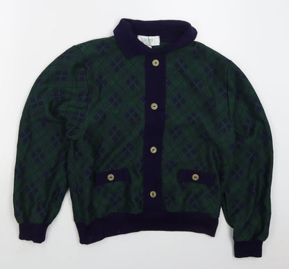 Heather Valley Womens Green Collared Argyle/Diamond Acrylic Pullover Jumper Size 12