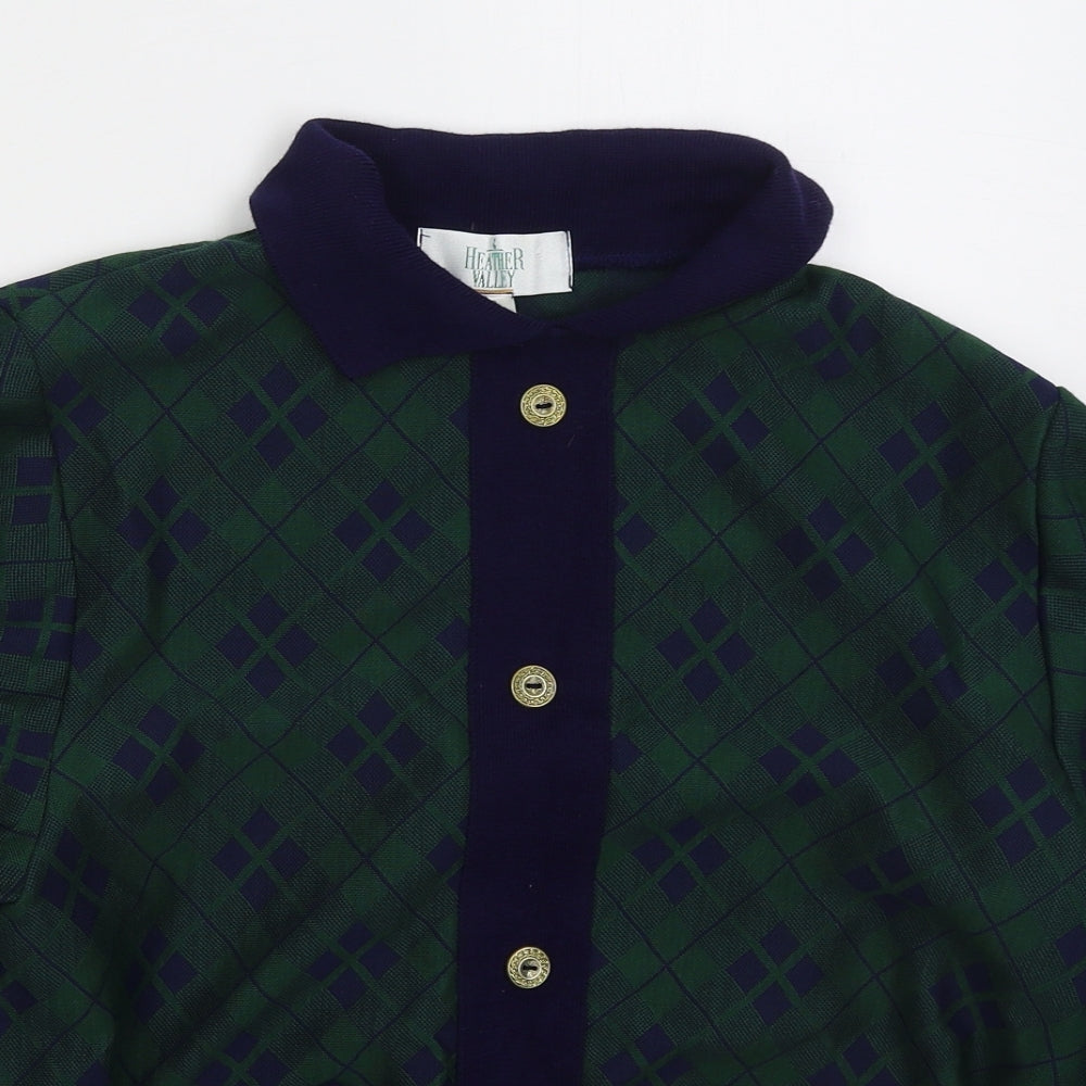 Heather Valley Womens Green Collared Argyle/Diamond Acrylic Pullover Jumper Size 12