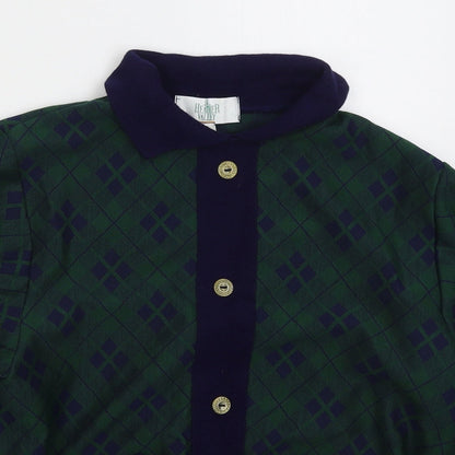 Heather Valley Womens Green Collared Argyle/Diamond Acrylic Pullover Jumper Size 12