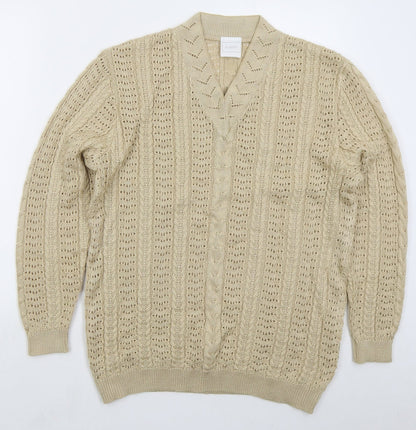 Classics Womens Beige V-Neck  Acrylic Pullover Jumper Size 12