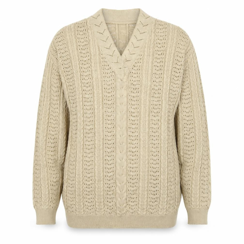Classics Womens Beige V-Neck  Acrylic Pullover Jumper Size 12