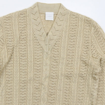 Classics Womens Beige V-Neck  Acrylic Pullover Jumper Size 12