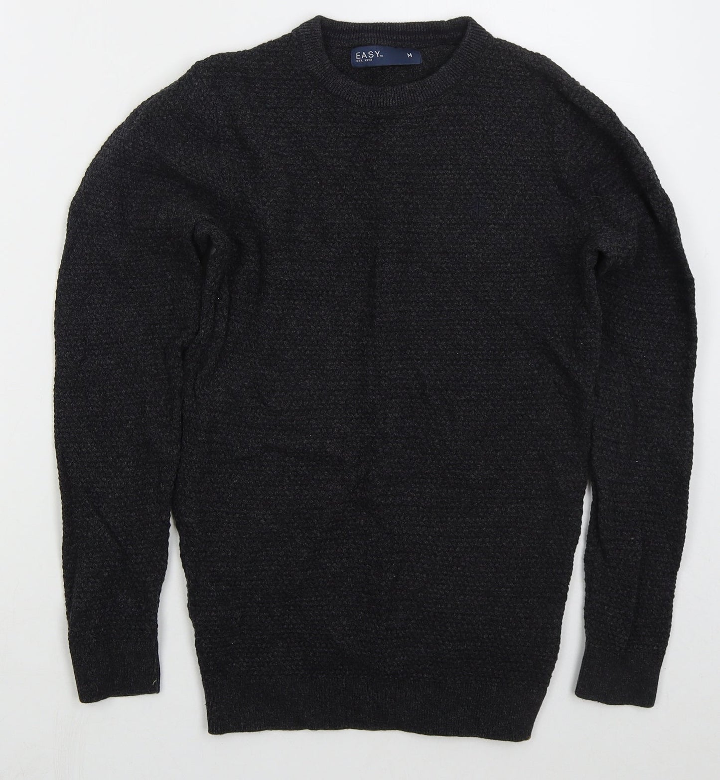 Easy Mens Grey Crew Neck  Cotton Pullover Jumper Size M