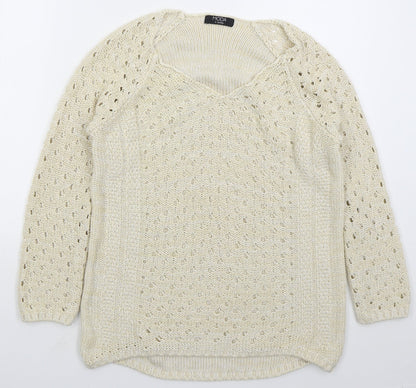 George Womens Beige V-Neck  Acrylic Pullover Jumper Size 14