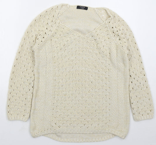 George Womens Beige V-Neck  Acrylic Pullover Jumper Size 14