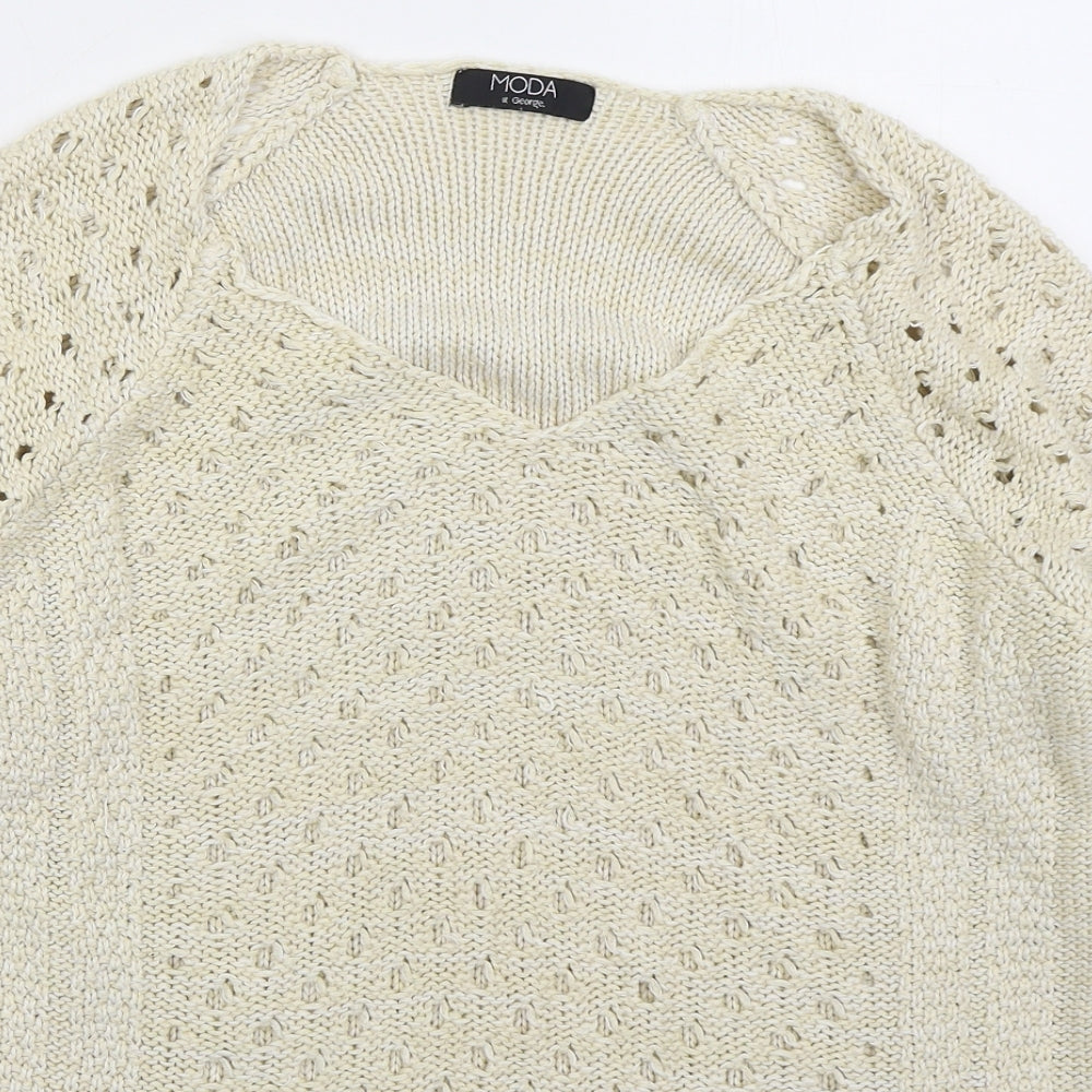 George Womens Beige V-Neck  Acrylic Pullover Jumper Size 14
