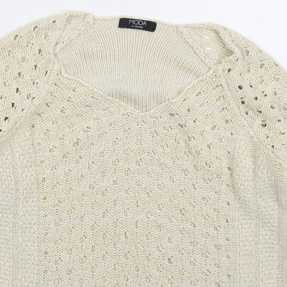 George Womens Beige V-Neck  Acrylic Pullover Jumper Size 14