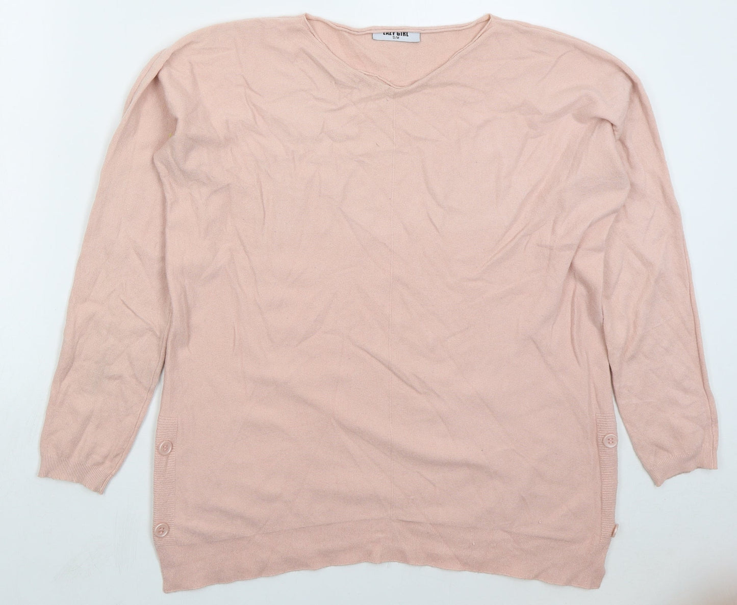 Lazy Girl Womens Pink V-Neck  Viscose Pullover Jumper Size S