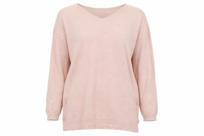 Lazy Girl Womens Pink V-Neck  Viscose Pullover Jumper Size S