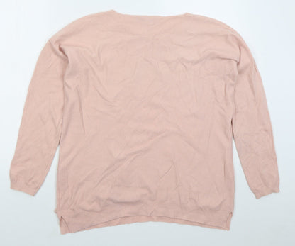 Lazy Girl Womens Pink V-Neck  Viscose Pullover Jumper Size S