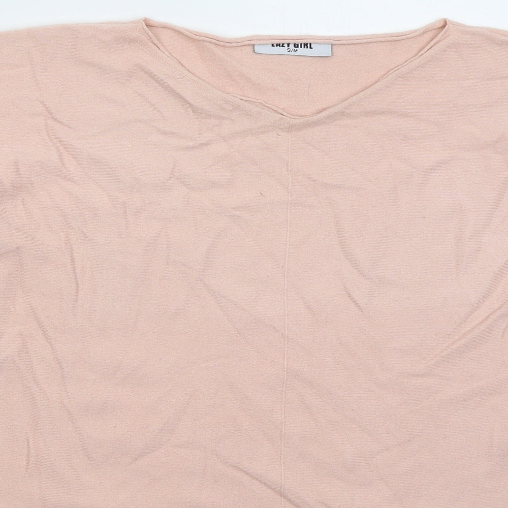 Lazy Girl Womens Pink V-Neck  Viscose Pullover Jumper Size S