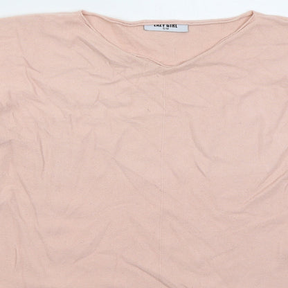 Lazy Girl Womens Pink V-Neck  Viscose Pullover Jumper Size S
