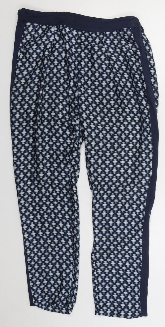 MNG Womens Blue Geometric Polyester Trousers  Size 8 L26 in Regular