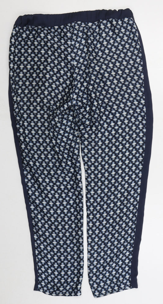 MNG Womens Blue Geometric Polyester Trousers  Size 8 L26 in Regular