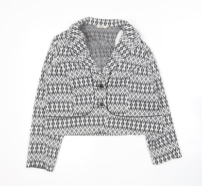 Avalon Womens Black Geometric  Jacket Blazer Size 12