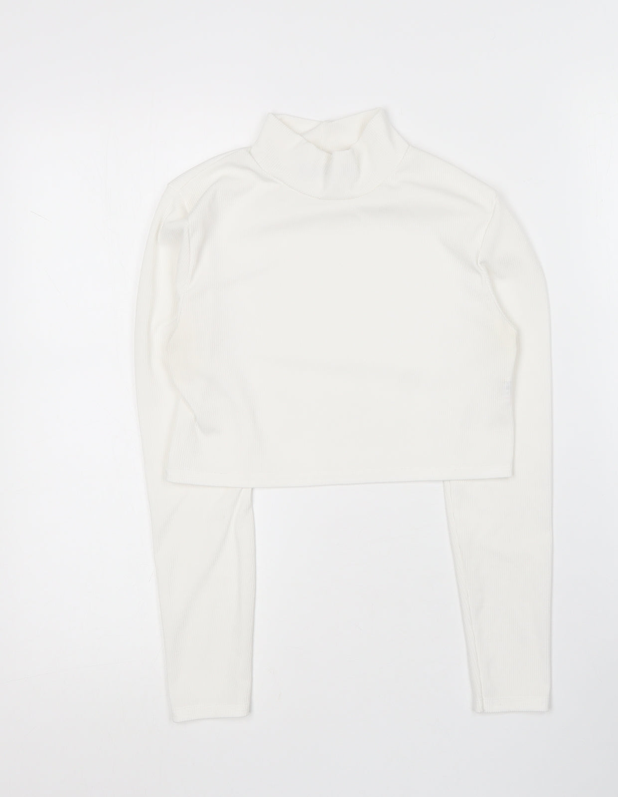 Boohoo Womens White  Polyester Cropped T-Shirt Size 10 Roll Neck