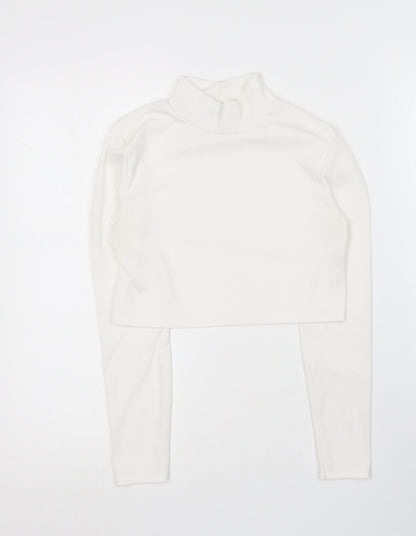 Boohoo Womens White  Polyester Cropped T-Shirt Size 10 Roll Neck