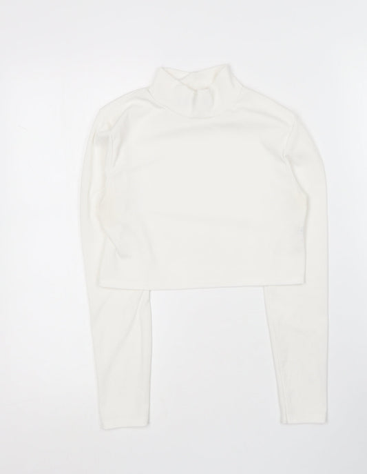 Boohoo Womens White  Polyester Cropped T-Shirt Size 10 Roll Neck