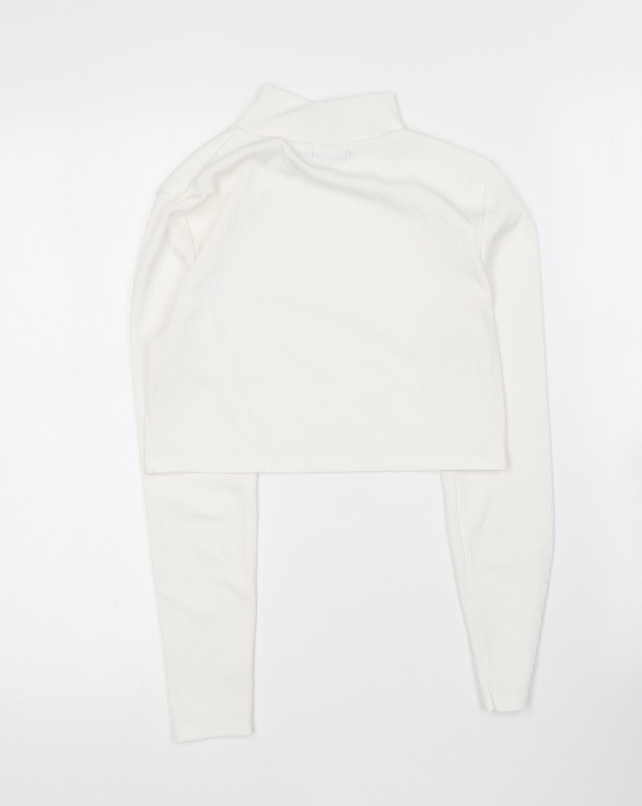 Boohoo Womens White  Polyester Cropped T-Shirt Size 10 Roll Neck