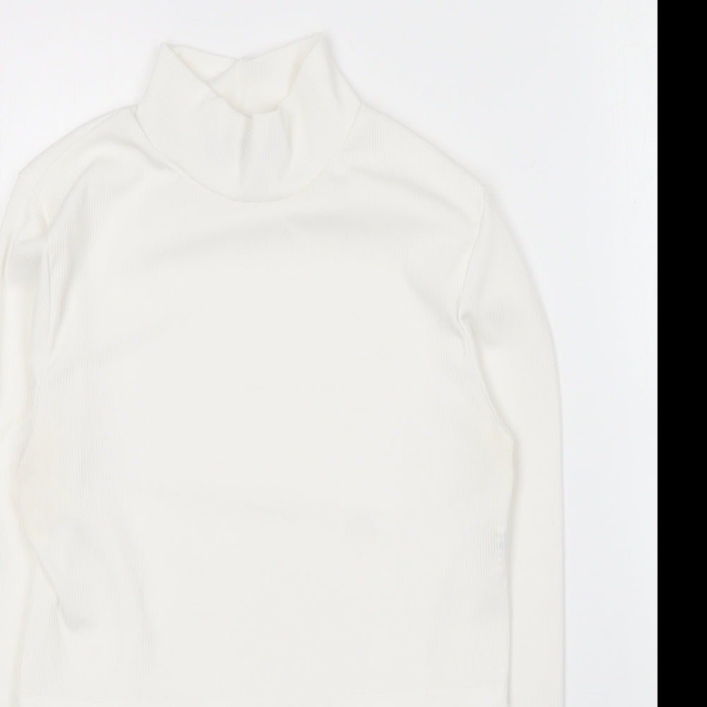 Boohoo Womens White  Polyester Cropped T-Shirt Size 10 Roll Neck