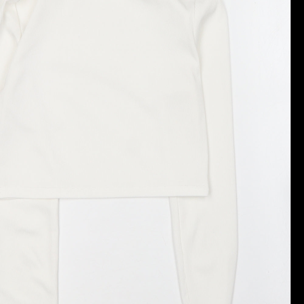 Boohoo Womens White  Polyester Cropped T-Shirt Size 10 Roll Neck