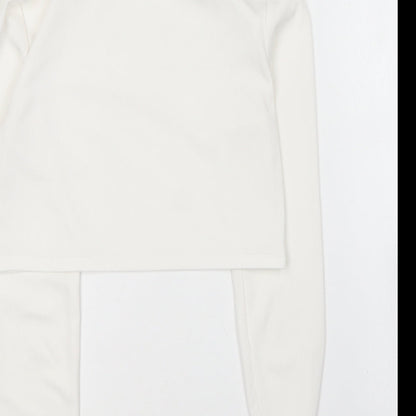 Boohoo Womens White  Polyester Cropped T-Shirt Size 10 Roll Neck