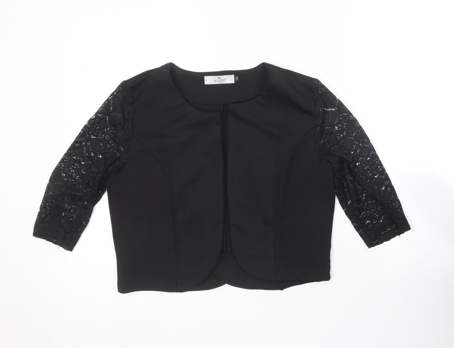 Elfin Womens Black V-Neck  Cotton Cardigan Jumper Size M