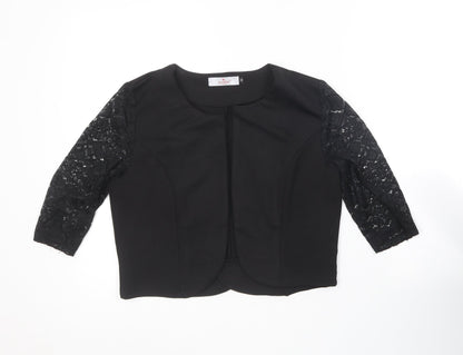 Elfin Womens Black V-Neck  Cotton Cardigan Jumper Size M