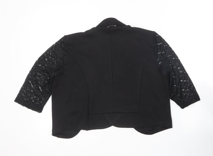 Elfin Womens Black V-Neck  Cotton Cardigan Jumper Size M