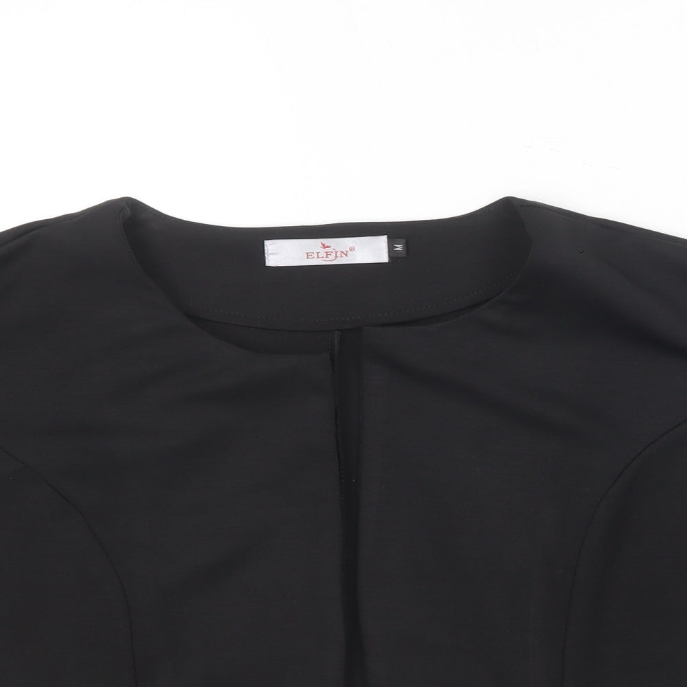 Elfin Womens Black V-Neck  Cotton Cardigan Jumper Size M
