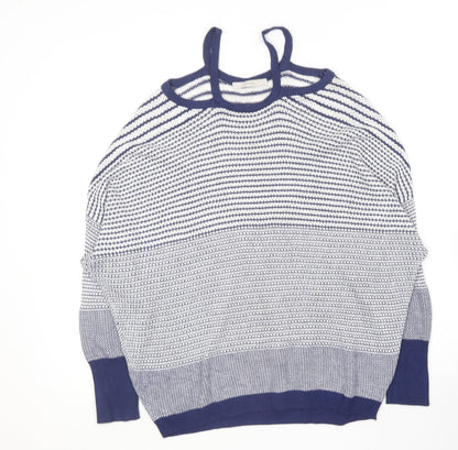 George Womens Blue Round Neck Geometric Viscose Pullover Jumper Size 12